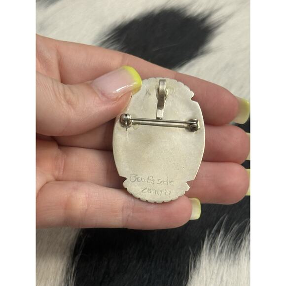 Zuni Native American Sterling Pin Pendant Kokopelli Turquoise Coral Bev Estate - Picture 4 of 10
